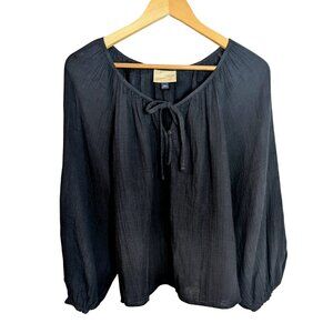 Universal Thread Black Crinkle Gauze Peasant Blouse | Balloon Sleeve | Large